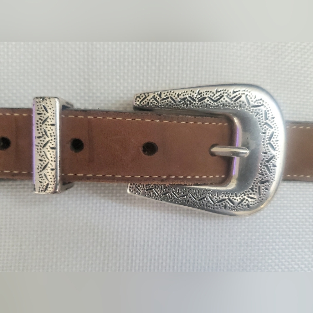 Larry Mahan Vintage Brown Leather Western Belt with Silver Buckle 36
